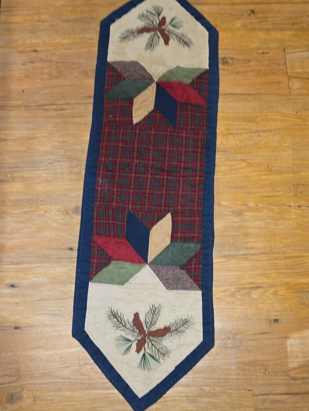 Home Holiday Quilted Table Runner - Red Plaid with Green & Navy Accents